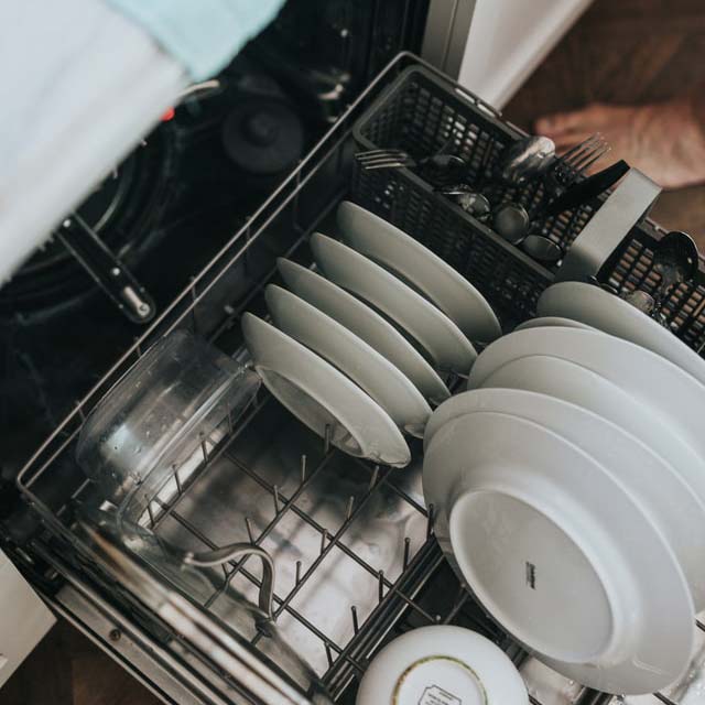 Top-down view of a dishwasher