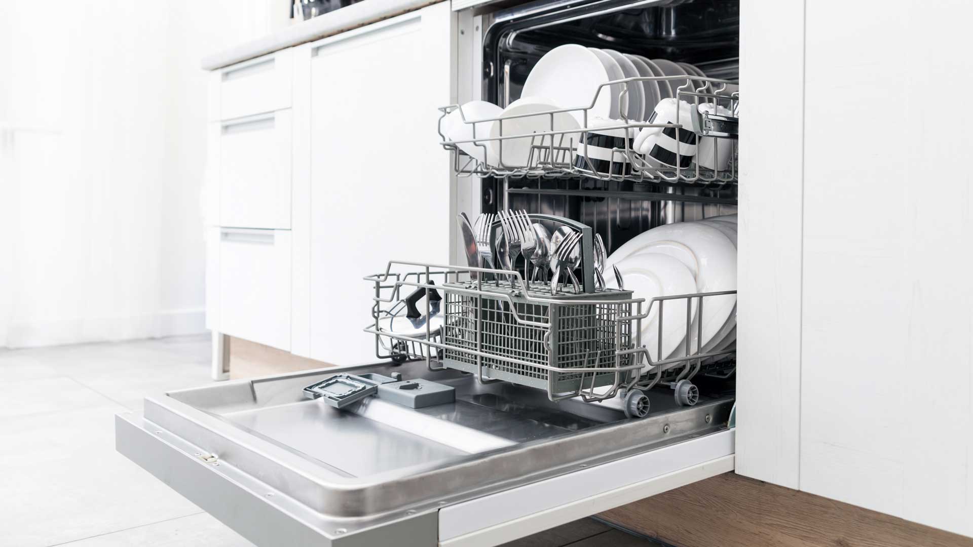 A dishwasher full of clean dishes